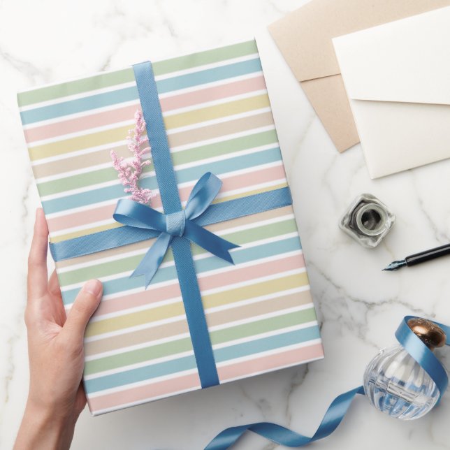 Light Blue Soft Green Blush Pink Stripes Pattern Wrapping Paper (Gifting)
