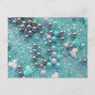 Light Blue Sparkles and Love Hearts Postcard
