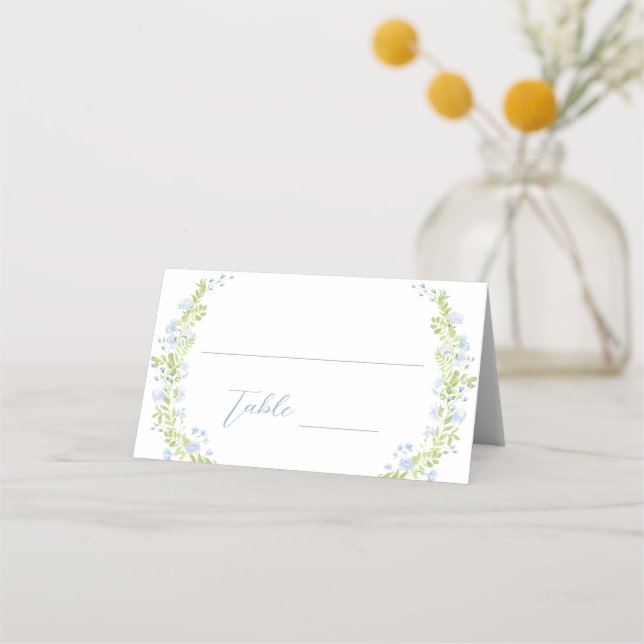 LIght Blue Spring Flower Bridal Shower Wedding Place Card (Front)