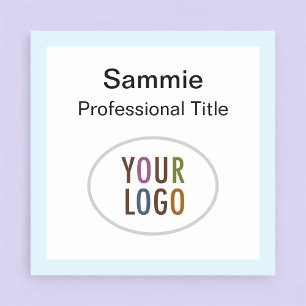 Light Blue Square Name Badge Logo Pin or Magnetic