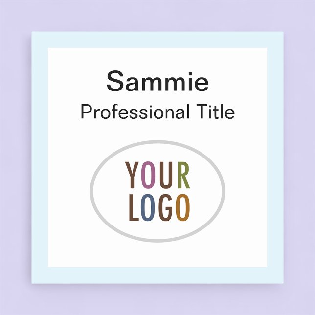 Light Blue Square Name Badge Logo Pin or Magnetic (MISOOK 2x2 inch Square Name Tag with Logo and Light Blue Border)