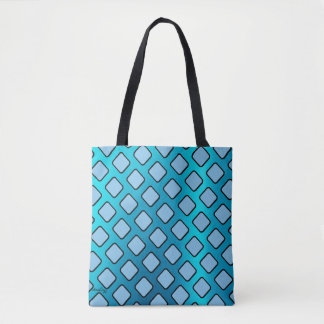 Light Blue Squares on Turquoise Metallic b/ground Tote Bag