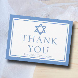 Light Blue Star of David Bat Mitzvah Thank You Card
