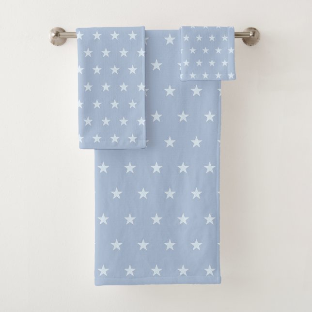 Light Blue Star Pattern on Light Steel Blue Bath Towel Set (Insitu)