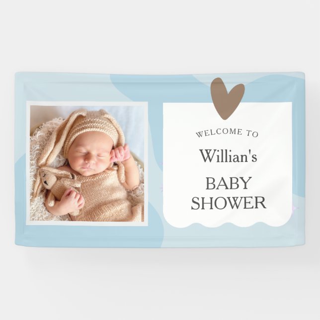 Light Blue Star Photo Baby Shower Welcome Banner (Horizontal)