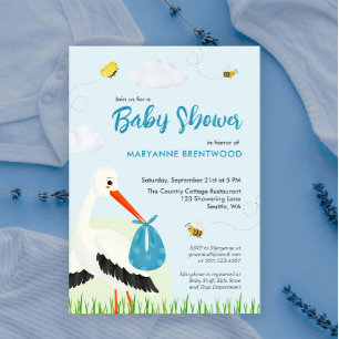 Light Blue Stork Baby Shower  Invitation