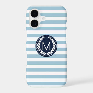 Light Blue Stripe with Navy Laurel Wreath Monogram