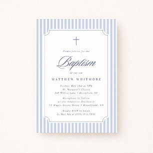 Light Blue Striped Baptism Invitation