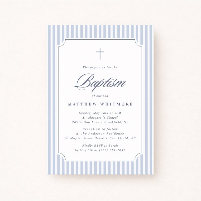 Light Blue Striped Baptism Invitation (Creator Uploaded)