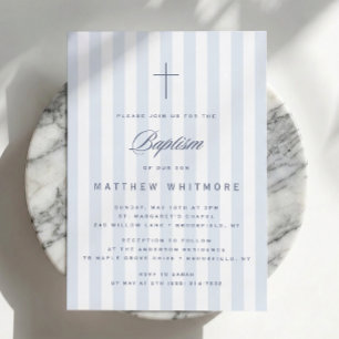 Light Blue Striped Boy Baptism Invitation