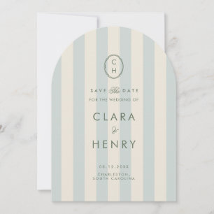 Light Blue Striped Coastal Save the Date Invitation