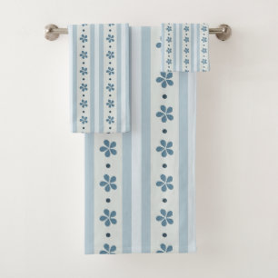 Light Blue Stripes And Flowers Bath Towel Set