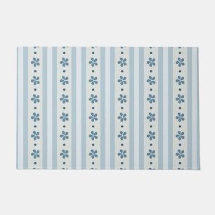 Light Blue Stripes And Flowers Doormat