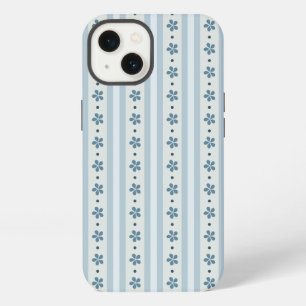 Light Blue Stripes And Flowers iPhone 13 Case