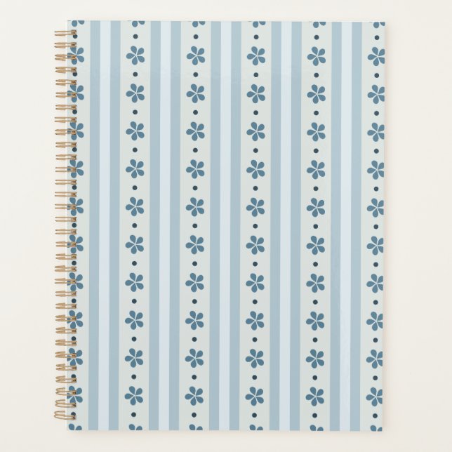 Light Blue Stripes And Flowers Planner (Front)