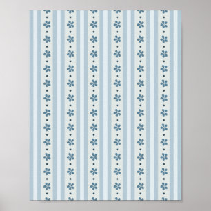 Light Blue Stripes And Flowers Poster