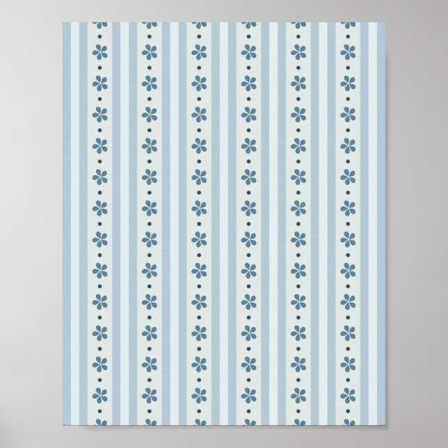 Light Blue Stripes And Flowers Poster (Front)