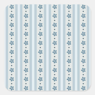 Light Blue Stripes And Flowers Square Sticker