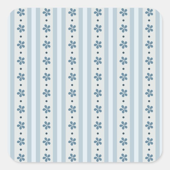 Light Blue Stripes And Flowers Square Sticker (Front)