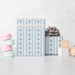 Light Blue Stripes And Flowers Wrapping Paper