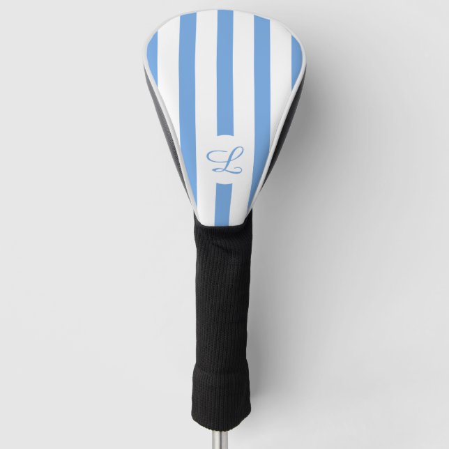 Light Blue Stripes Modern Monogram Girly Golf Head Cover (Front)