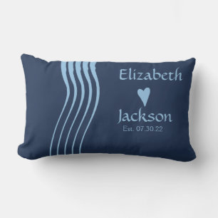 Light Blue Stripes Navy Blue Couples Wedding C Lumbar Cushion