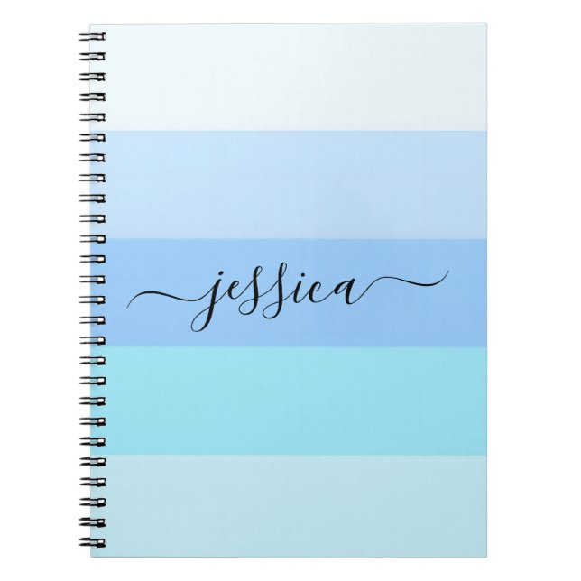 Light blue stripes script name   notebook (Front)