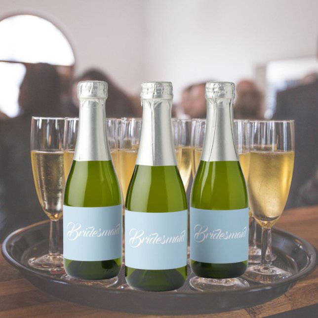 Light Blue Stylised Script Wedding Bridesmaid Sparkling Wine Label (In Situ Wedding)