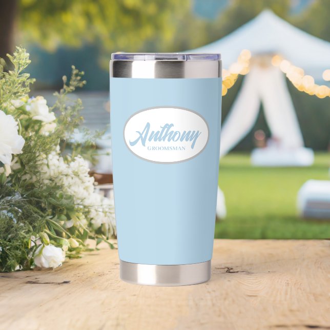 Light Blue Stylised Wedding Groomsman Insulated Tumbler (Wedding (Rotated))