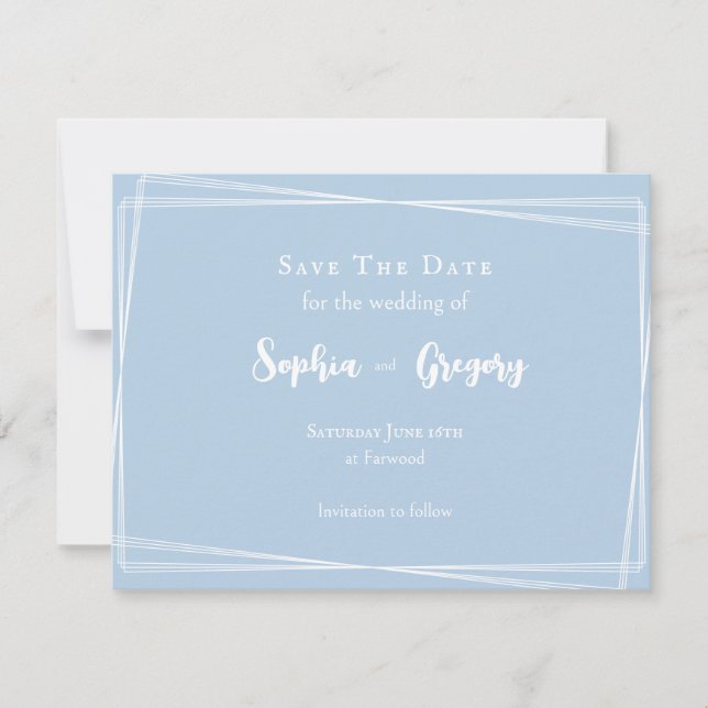 Light Blue Stylish Script Elegant Wedding Save The Date (Front)