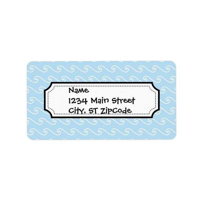 Light Blue Swirls Waves Nautical Beach Print Label (Front)