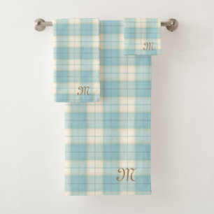 Light Blue Tartan Personalised Monogrammed Bath Towel Set