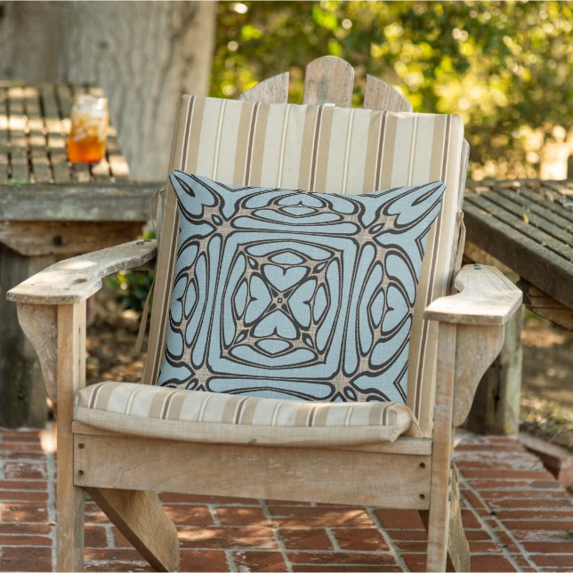 Light Blue Taupe Beige Brown Black Tribal Art Cushion (Chair)
