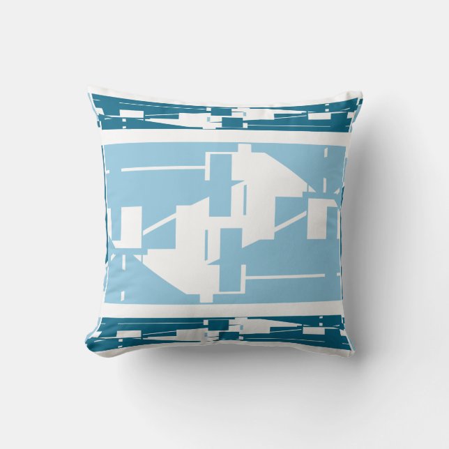Light Blue Teal Classical Mediterranean Mosaic Cushion (Front)