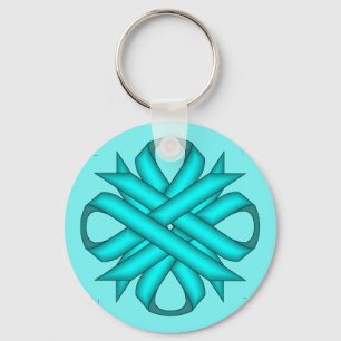 Light Blue / Teal Clover Ribbon by Kenneth Yoncich Key Ring