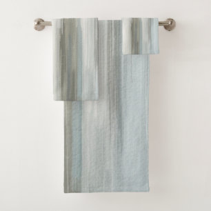 Light Blue Teal Gray Brown Abstract Stripe Bath Towel Set