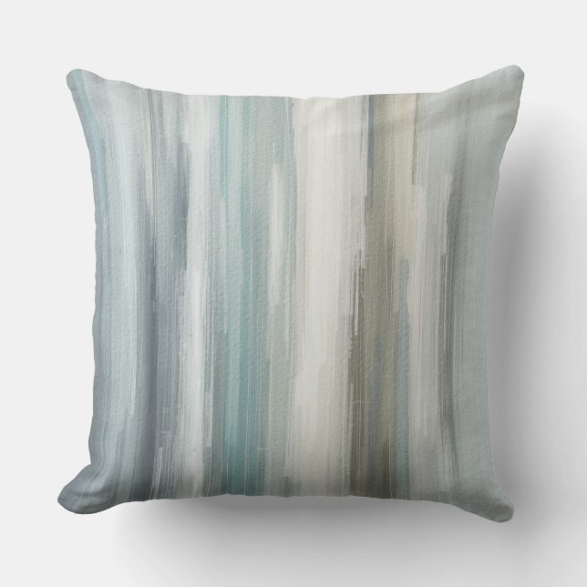 Light Blue Teal Gray Brown Abstract Stripe Cushion (Front)