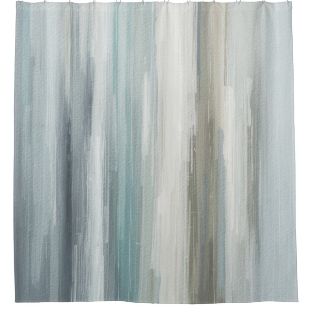Light Blue Teal Grey Brown Abstract Stripe Shower Curtain (Front)