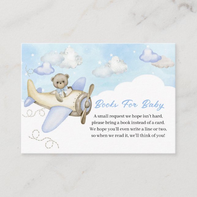 Light Blue Teddy Bear Aeroplane Books for Baby Enclosure Card (Front)