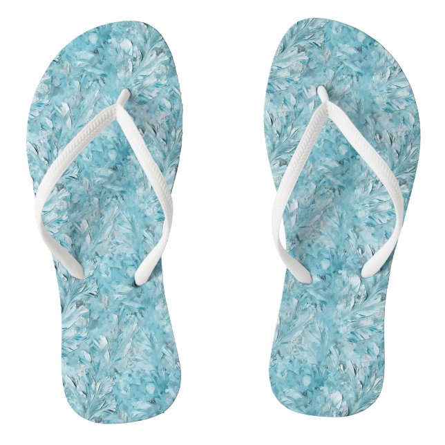 Light Blue Tempera Leaf Pattern Thongs (Footbed)