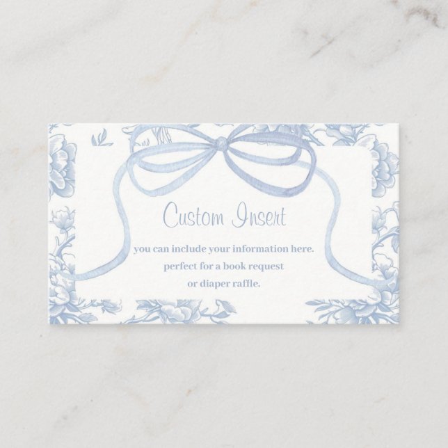Light Blue Toile and Bow Baby Shower Enclosure Card (Front)