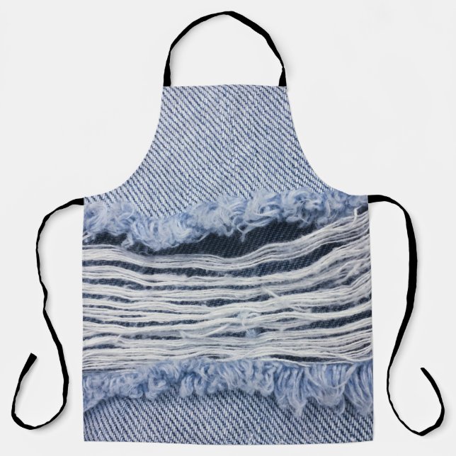 Light Blue Torn Jeans Texture Apron (Front)