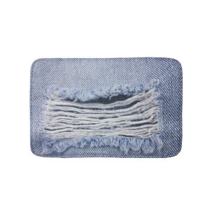 Light Blue Torn Jeans Texture Bath Mat