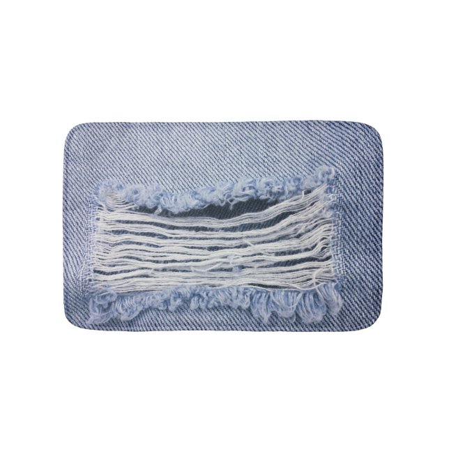 Light Blue Torn Jeans Texture Bath Mat (Front)