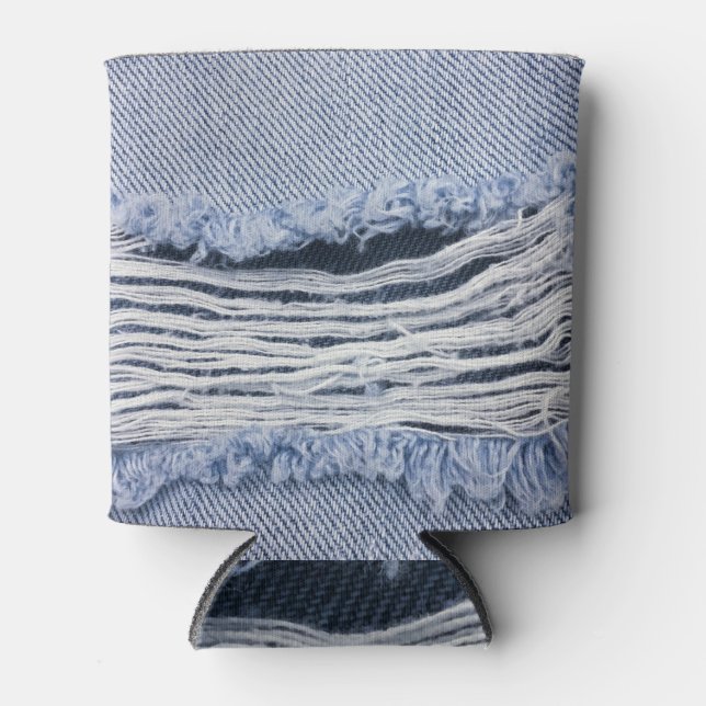Light Blue Torn Jeans Texture Can Cooler (Front)
