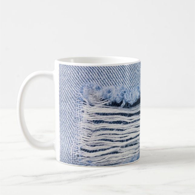 Light blue torn Jeans texture. Coffee Mug (Left)