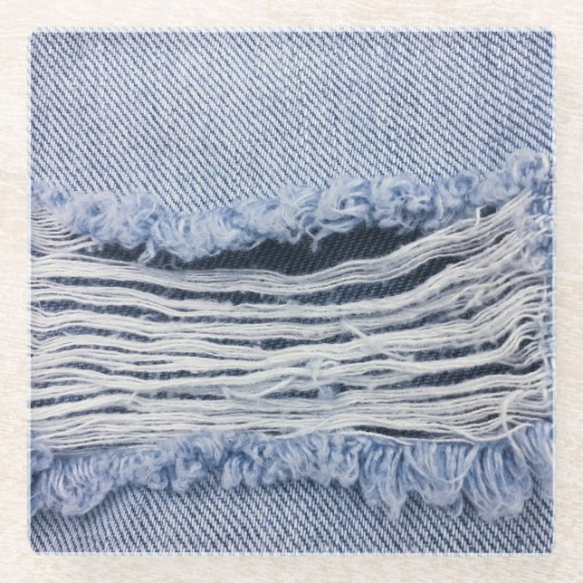 Light Blue Torn Jeans Texture Glass Coaster (Front)