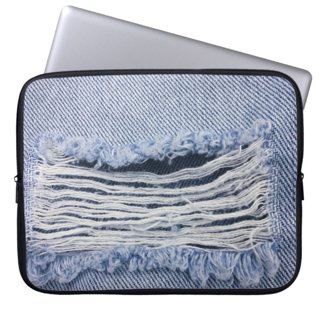 Light Blue Torn Jeans Texture Laptop Sleeve (Front)