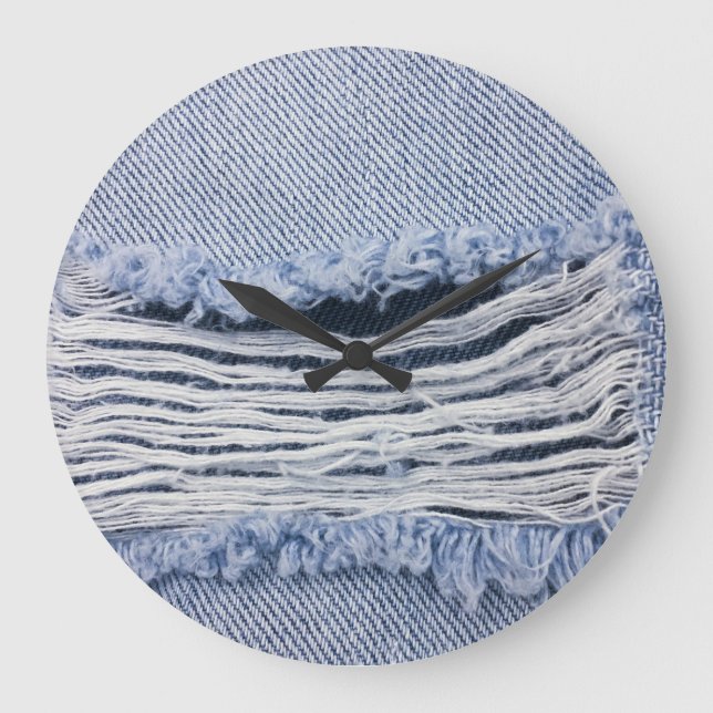 Light Blue Torn Jeans Texture Large Clock (Front)