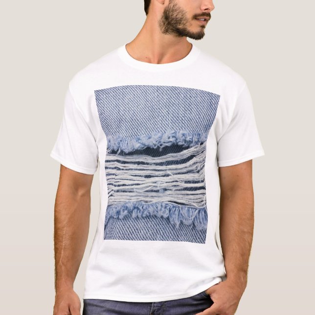 Light Blue Torn Jeans Texture T-Shirt (Front)